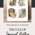 The illustrated art work of the tale of squirrel nutkin by beatrix potter.