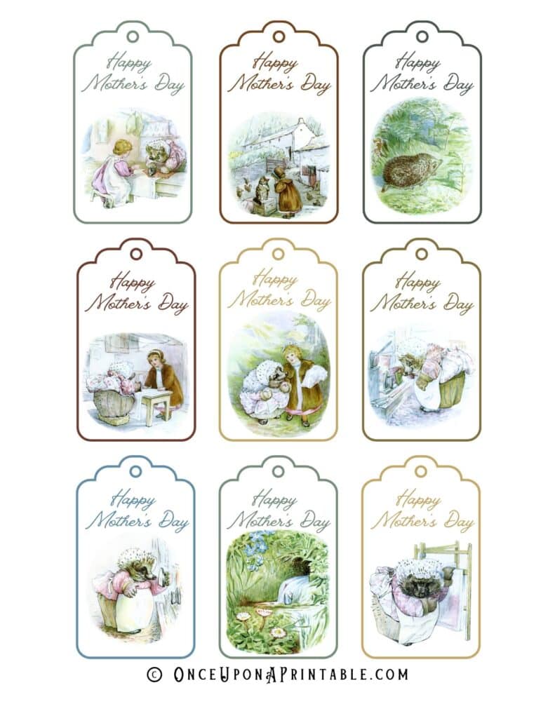 Download your free printable Mrs. Tiggy-Winkle gift tags today and make this Mother’s Day extra special for the amazing moms in your life. Show your appreciation with a thoughtful, beautifully wrapped gift that features the timeless charm of Beatrix Potter’s beloved character.