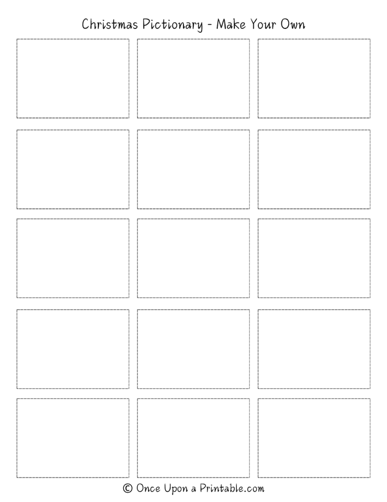 Blank Christmas Pictionary themed Game Cards, free printable sheet.