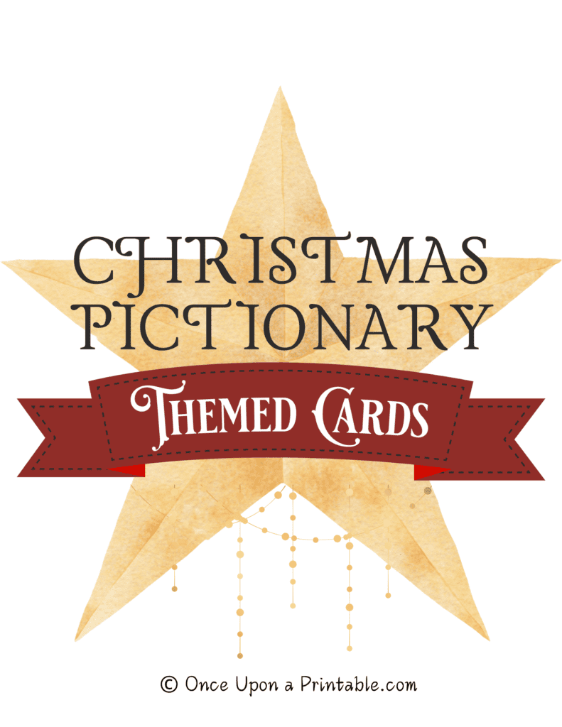 Christmas Pictionary themed Game Cards, free printable cover sheet.