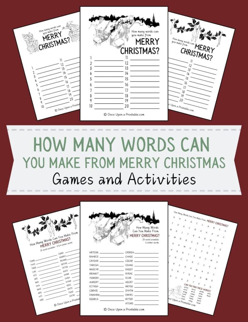 How many words can you make from Merry Christmas? Free printable activities for kids with illustrations by Arthur Rackham.