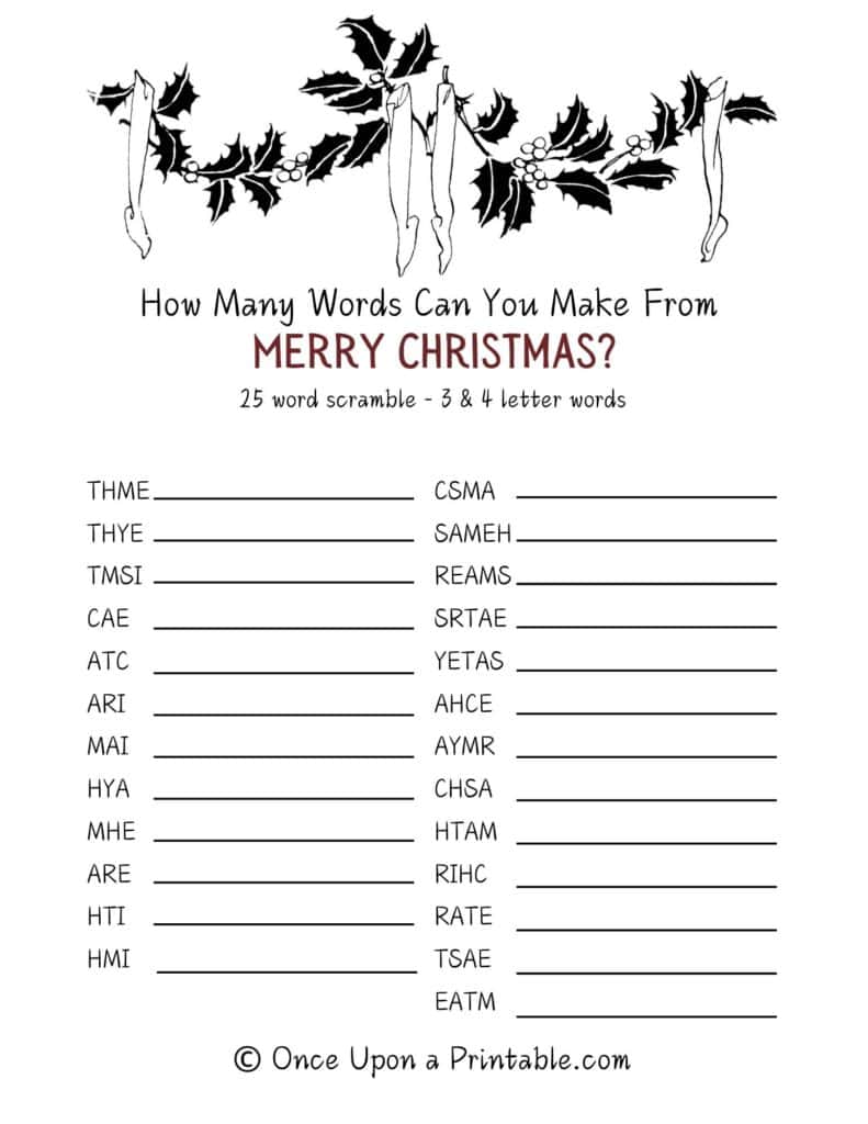 How many words can you make from Merry Christmas? Free printable activities for kids with illustrations by Arthur Rackham.