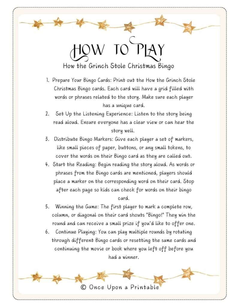 How the Grinch stole christmas bingo card game printables "how to play the game".