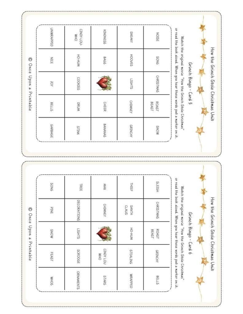 How the Grinch stole christmas bingo card game printables