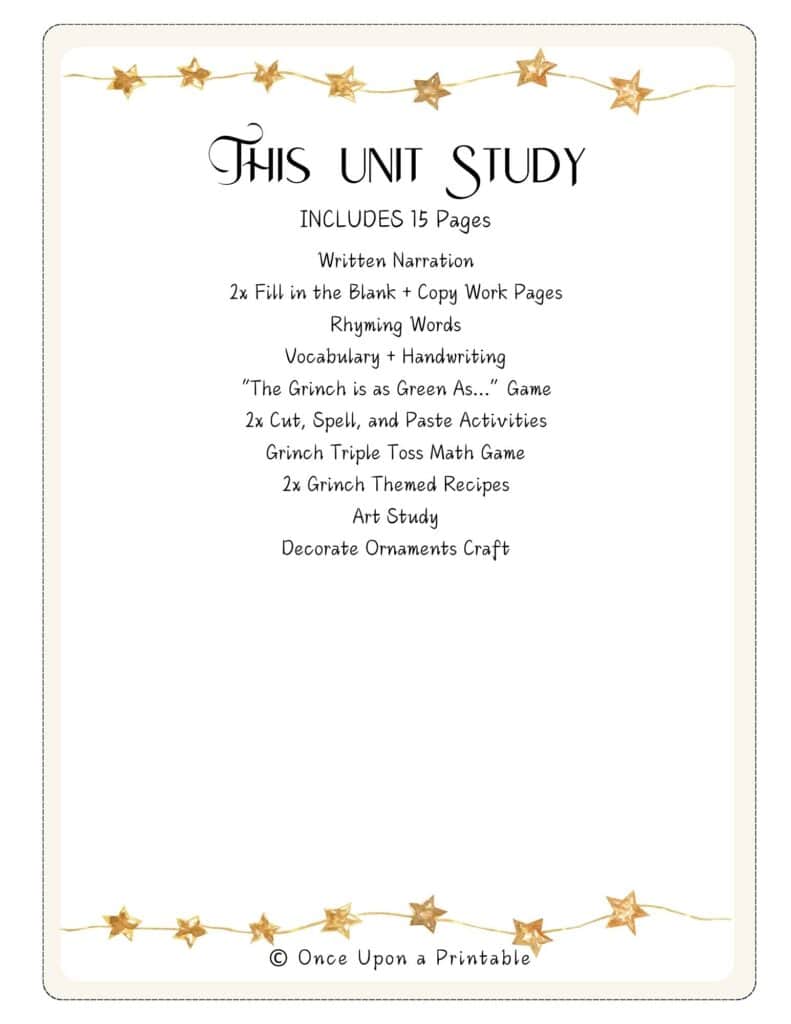 How the Grinch Stole Christmas worksheet unit study.
