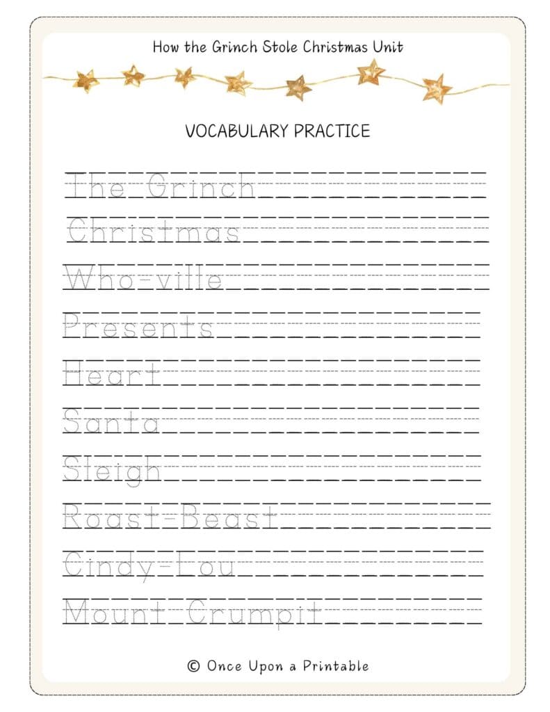 How the Grinch Stole Christmas worksheet unit study.