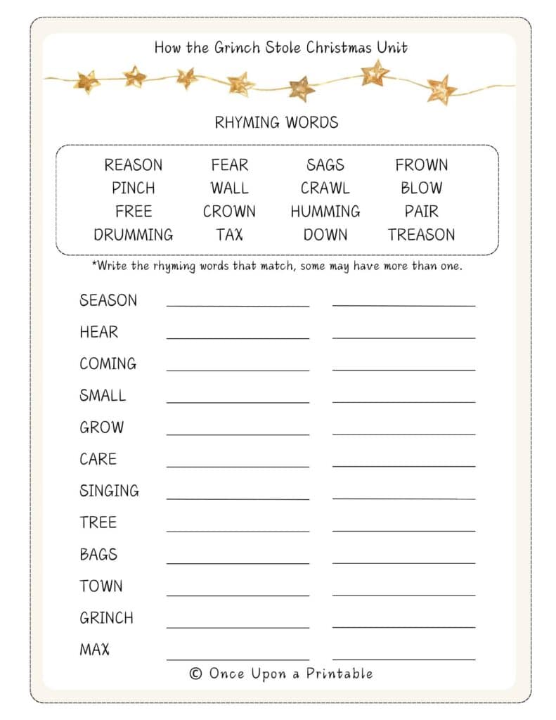 How the Grinch Stole Christmas worksheet unit study.