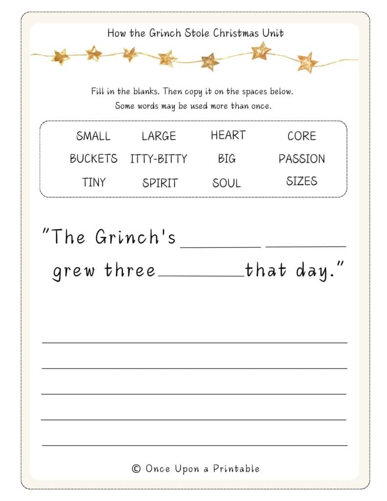How the Grinch Stole Christmas worksheet unit study.