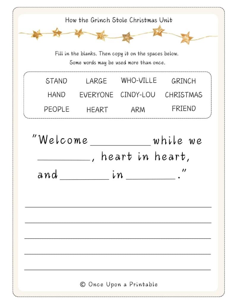 How the Grinch Stole Christmas worksheet unit study.