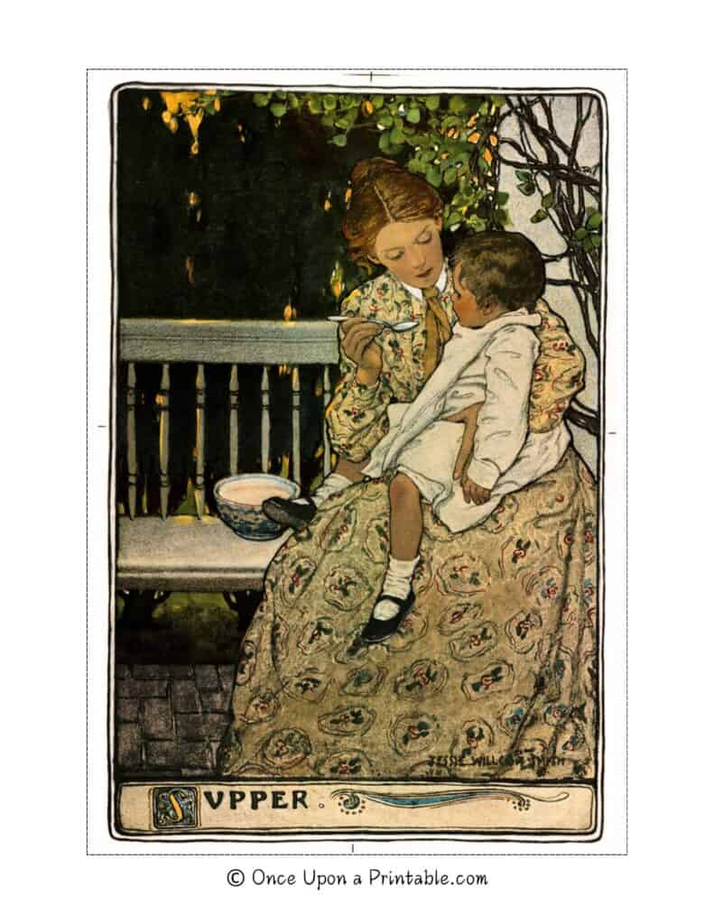 Illustrations of scenes of Motherhood by Jessie Willcox Smith.