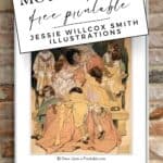 Jessie Willcox Smith art print of a mother of 8, framed and hanging on a brick wall.