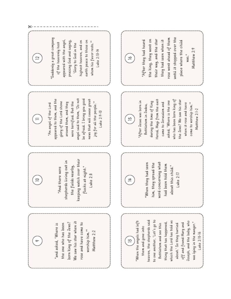 Daily scripture cards for the nativity activity.
