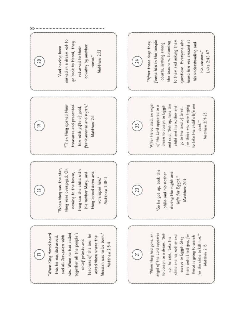 Daily scripture cards for the nativity activity.