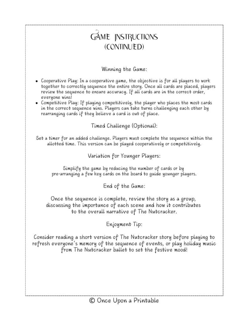 The nutcracker story sequencing directions how to play.