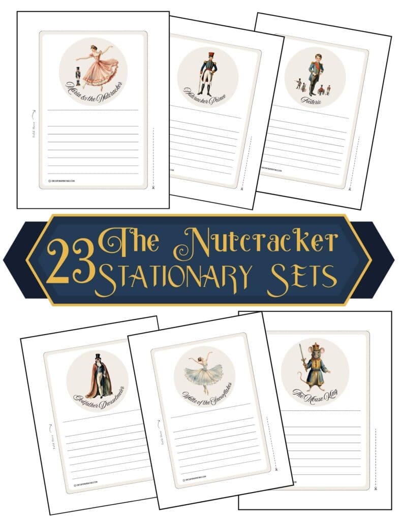 The Nutcracker themed stationary sets for Christmas with beautiful vintage-style watercolor illustrations.