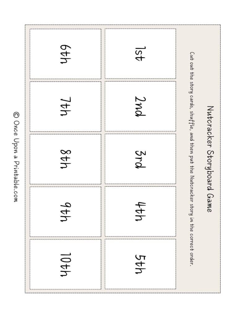 The nutcracker story sequencing board with spaces for 10 cards.