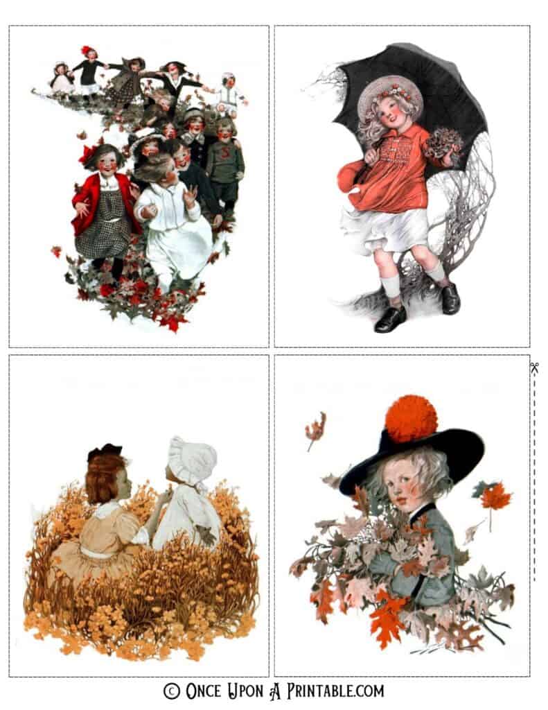 Fall illustrations by Sarah Stilwell weber, illustrations of children in fall leaves having fun.