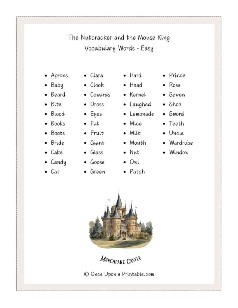 Nutcracker themed crossword puzzles with vibrant watercolor graphics.