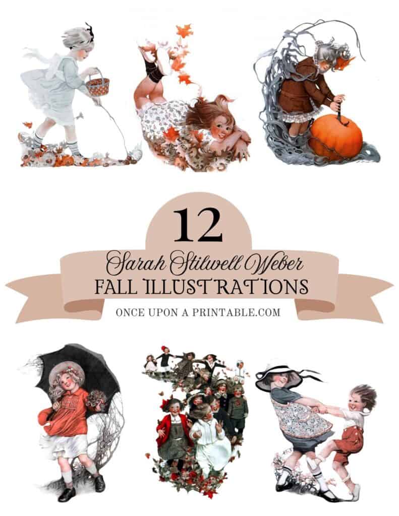 Fall illustrations by Sarah Stilwell weber, illustrations of children in fall leaves having fun.