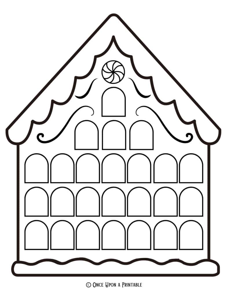 The Gingerbread house coloring countdown activity with blank doors.