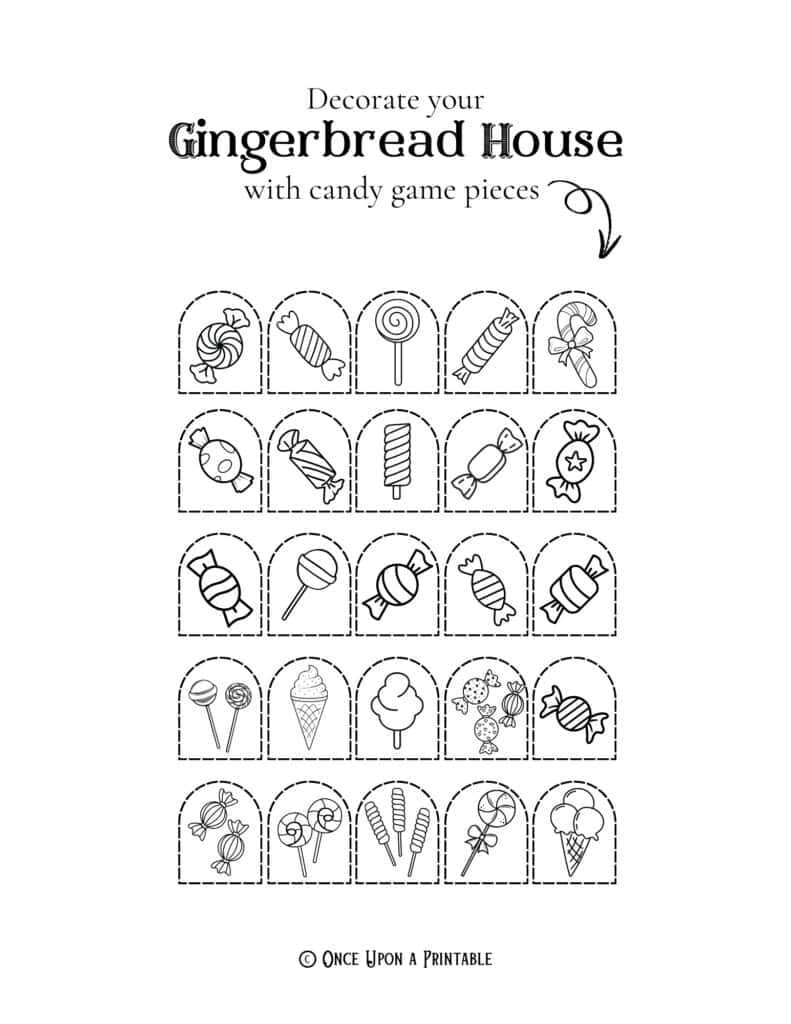 Gingerbread House colorable decorations for the Christmas countdown activity.