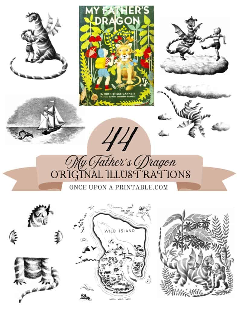 Original black and white and color lithographs by artist Ruth Chrisman Gannett from the book "My father's dragon".