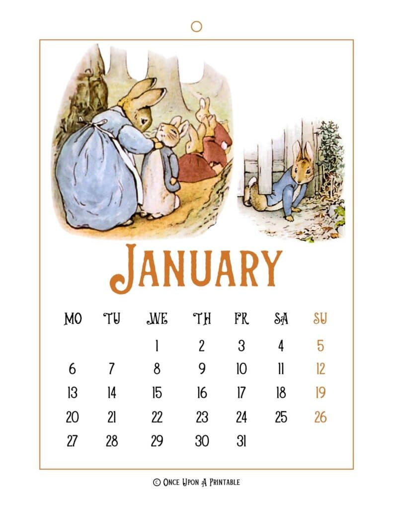 Peter Rabbit 2025 calendar with original illustrations by Beatrix Potter.