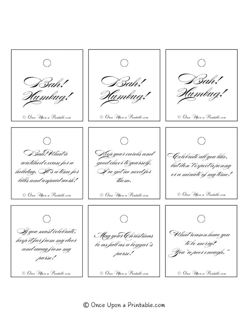 Charles Dickens A Christmas carol, Ebenezer Scrooge inspired tongue-in-cheek humorous grouchy Christmas Gift tags.
