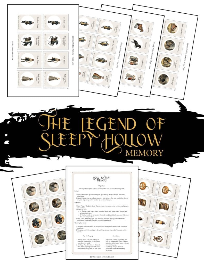 The Legend of Sleepy Hollow Halloween memory game printable.