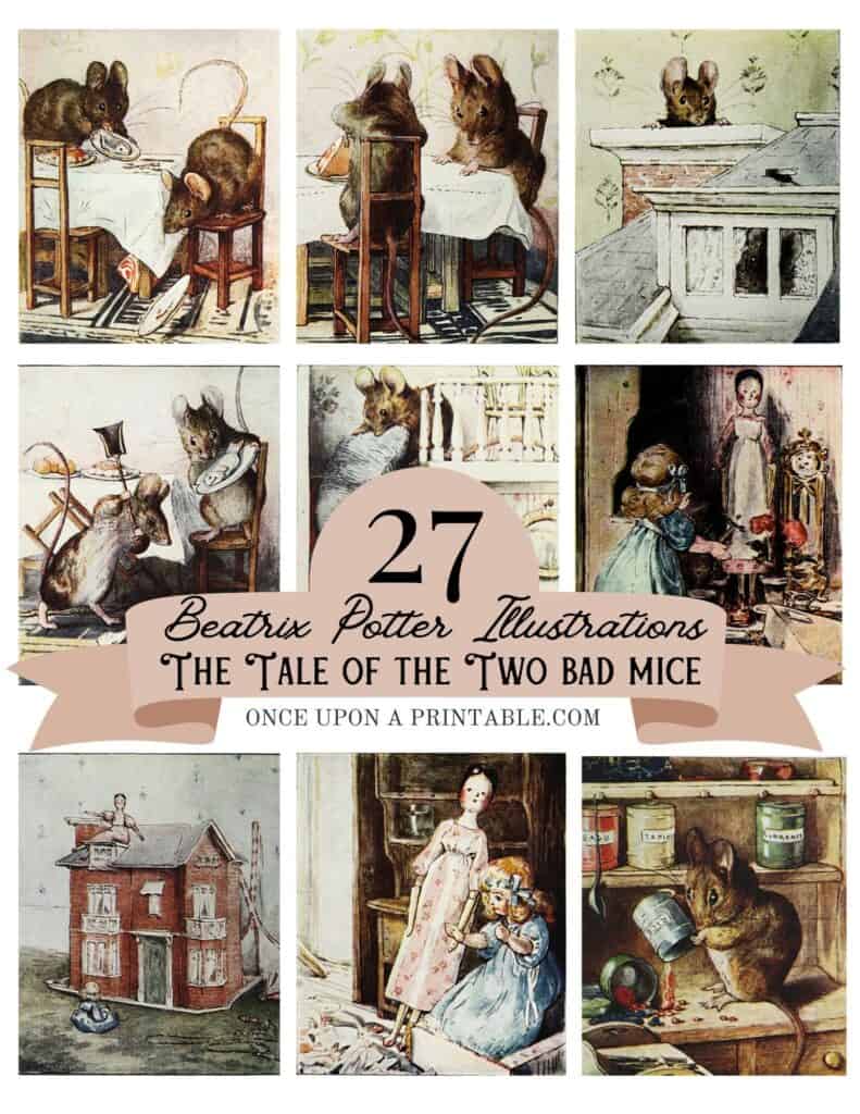 Original illustrations from the book "the tale of two bad mice" by Beatrix Potter.