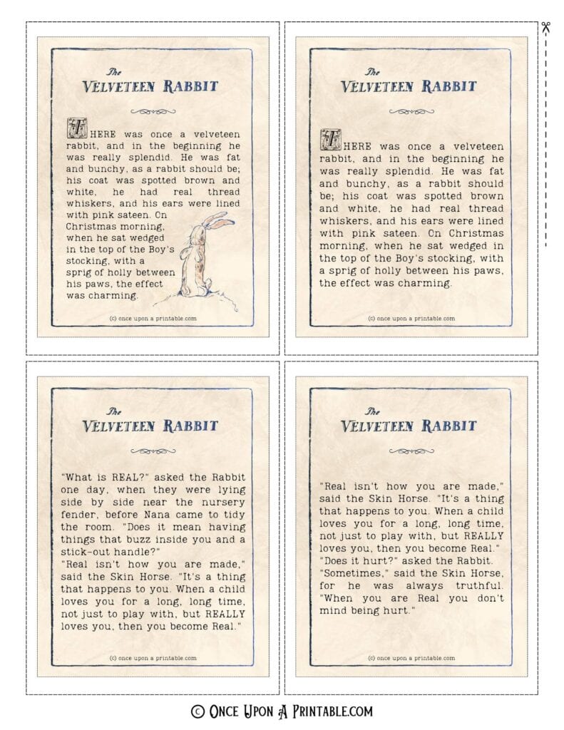 The velveteen rabbit quotes on old paper with typewriter font.