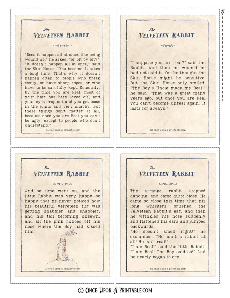 The velveteen rabbit quotes on old paper with typewriter font.