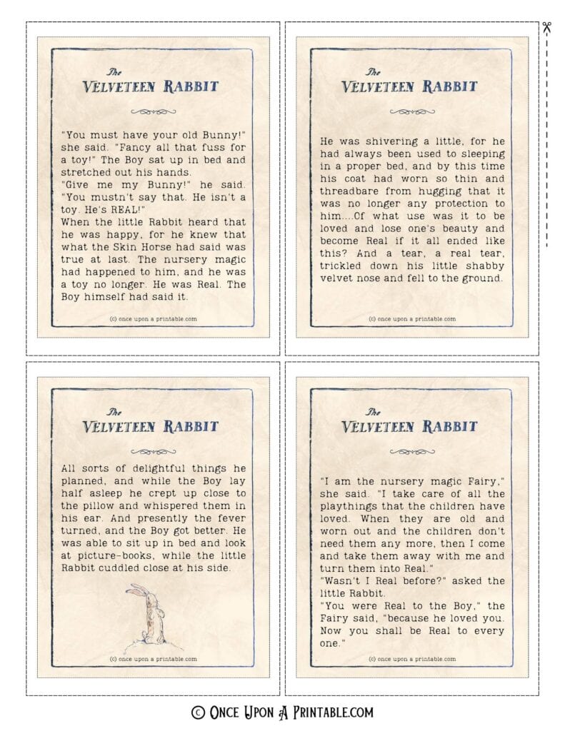 The velveteen rabbit quotes on old paper with typewriter font.