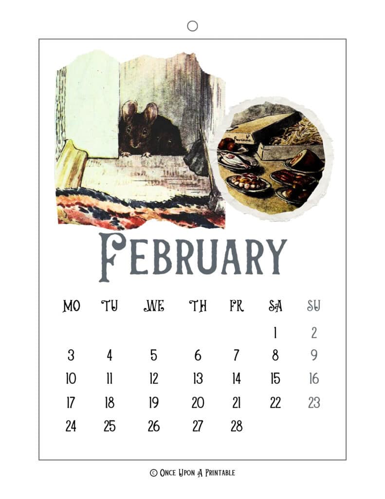 A 2025 calendar of The tale of two bad mice, illustrated by Beatrix Potter.