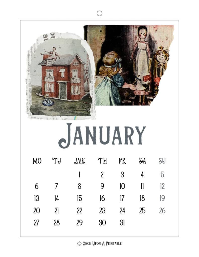 A 2025 calendar of The tale of two bad mice, illustrated by Beatrix Potter.