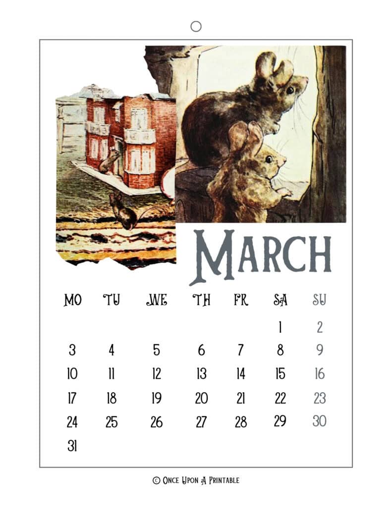 A 2025 calendar of The tale of two bad mice, illustrated by Beatrix Potter.