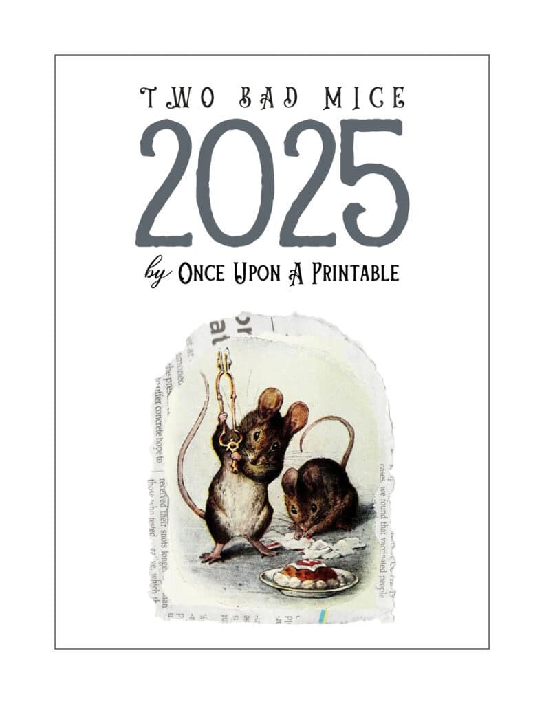 A 2025 calendar of The tale of two bad mice, illustrated by Beatrix Potter.