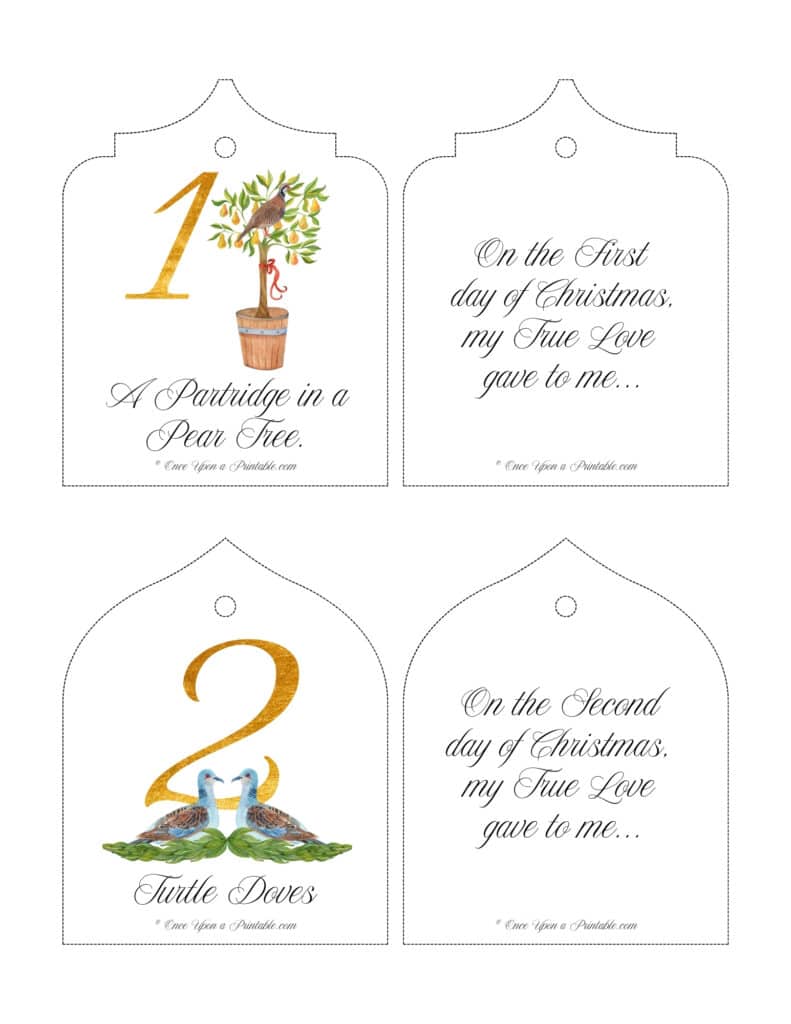12 Days of Christmas classic watercolor tree ornaments.