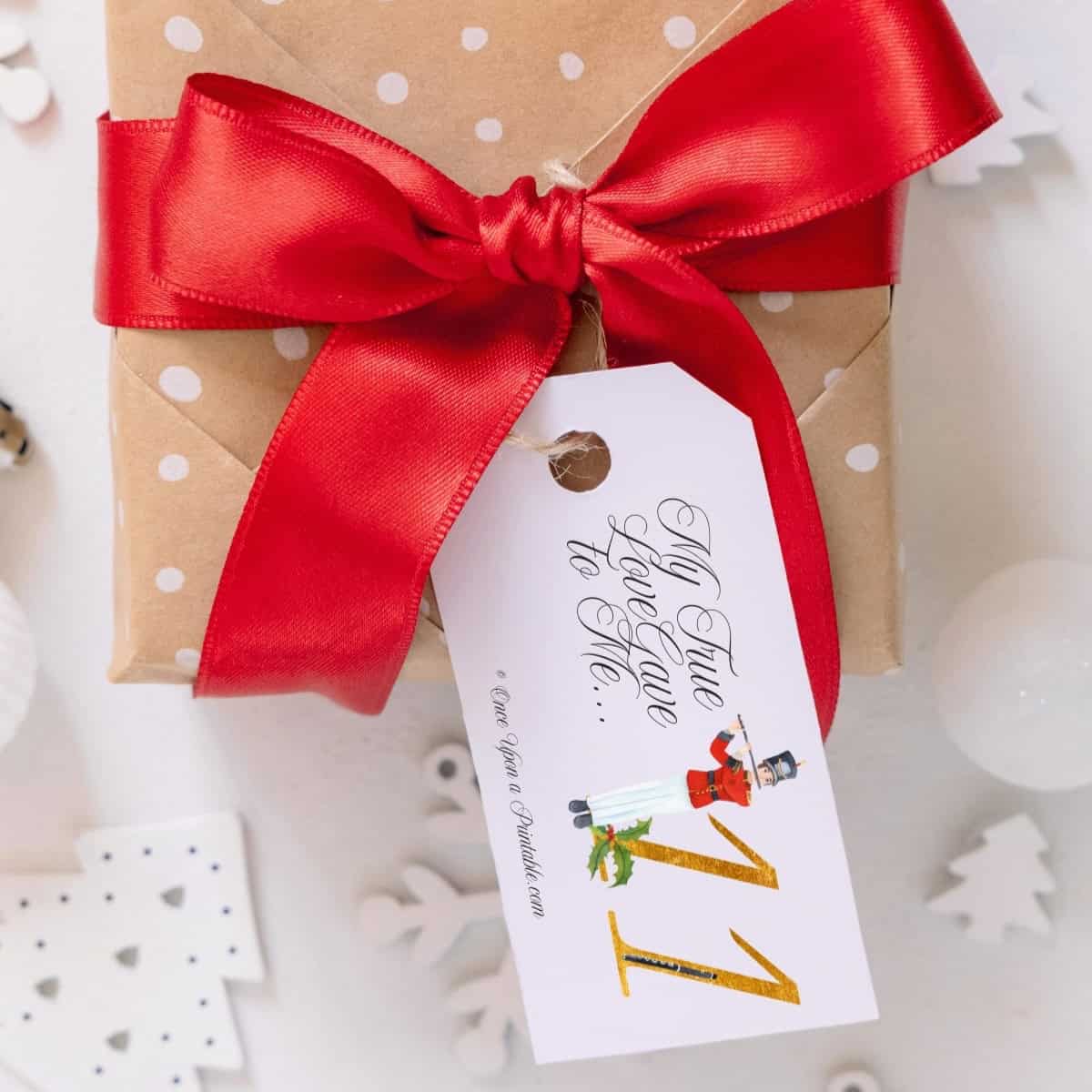 12 Days of Christmas Watercolor Christmas gift tags. Day 11 "my true love gave to me" tag.