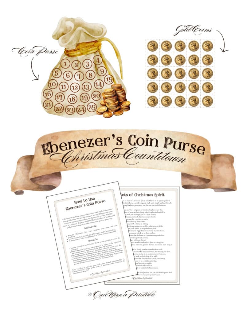 Ebenezer's Coin Purse advent activity for kids and families, printables.