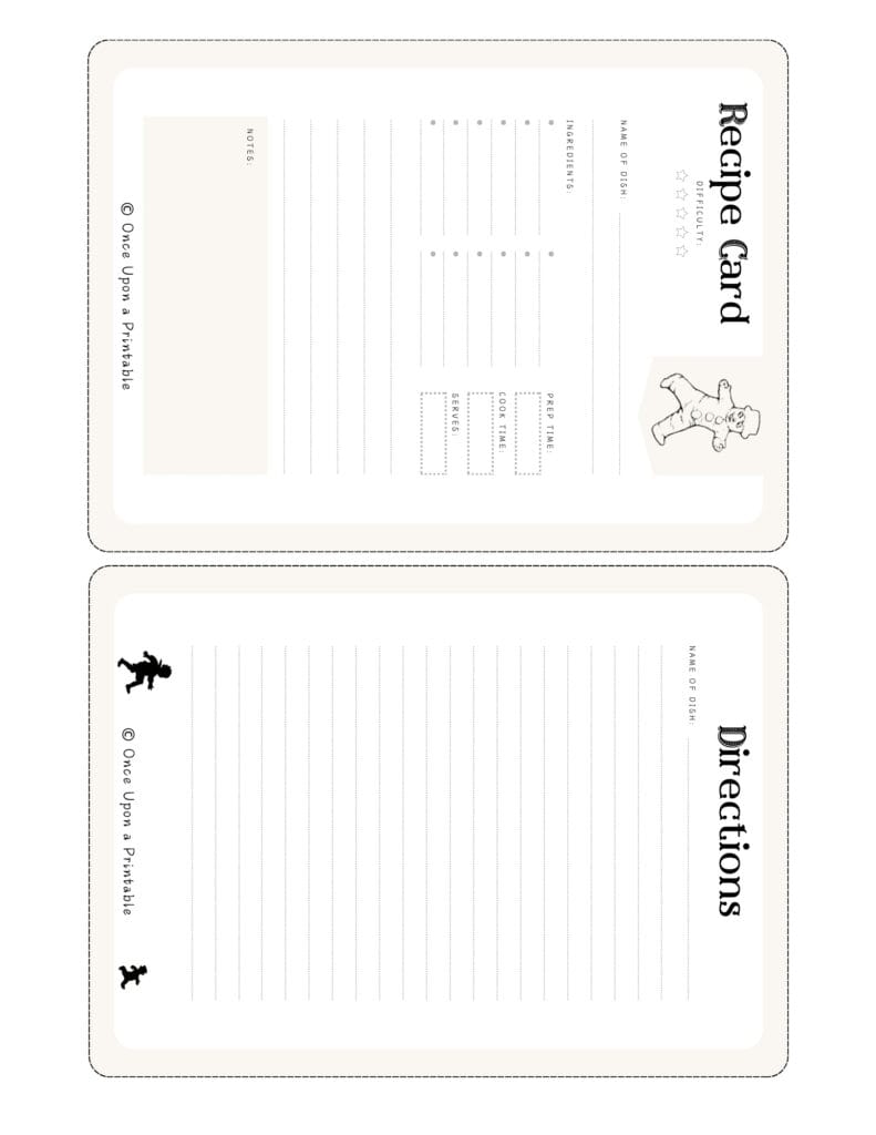 Gingerbread graphic illustrated recipe cards, black and white and watercolor.