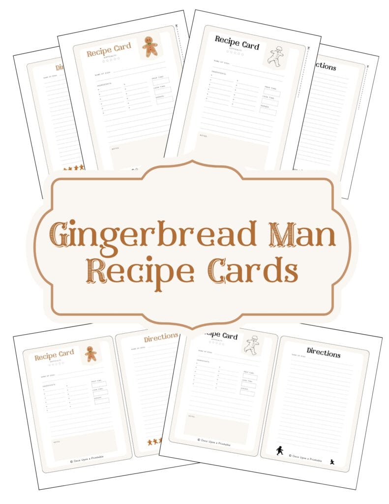 Gingerbread graphic illustrated recipe cards, black and white and watercolor.