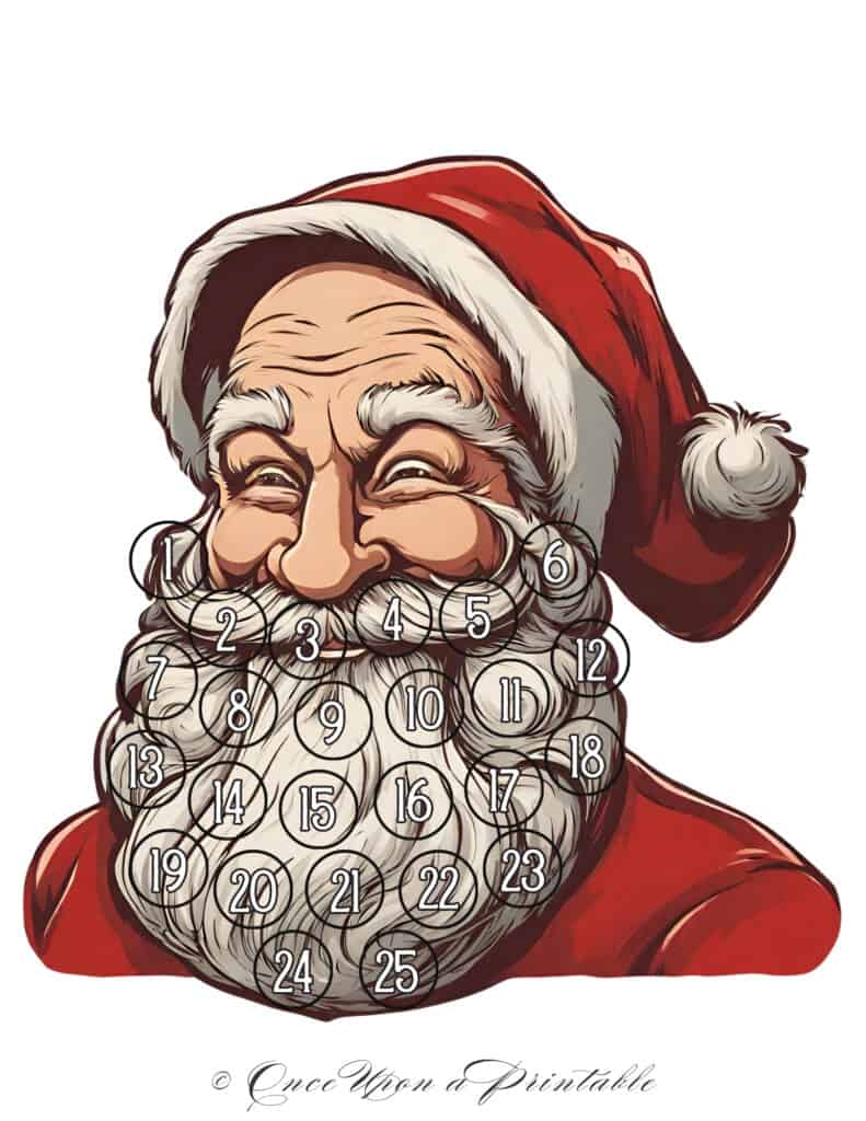 Old fashioned santa beard christmas countdown activity.