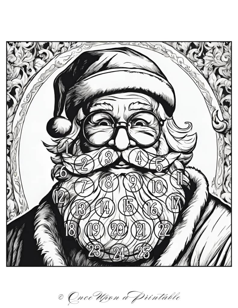 Old fashioned santa beard christmas countdown activity.