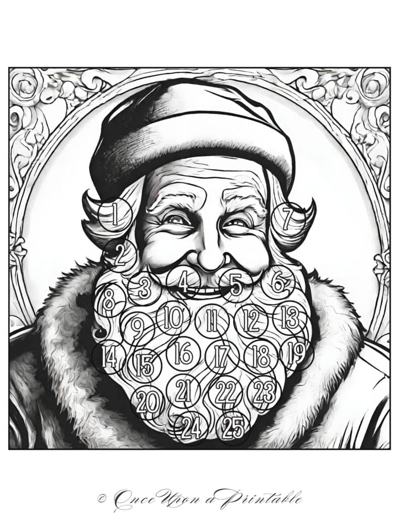 Old fashioned santa beard christmas countdown activity.