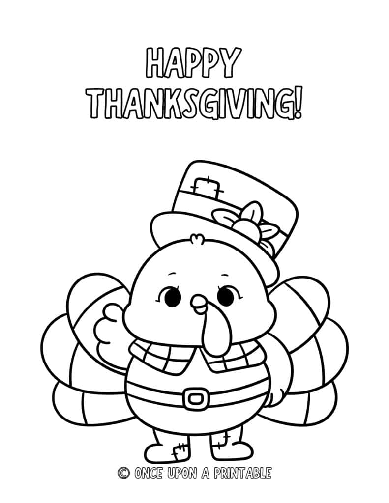 Easy thanksgiving coloring page with a little baby turkey.