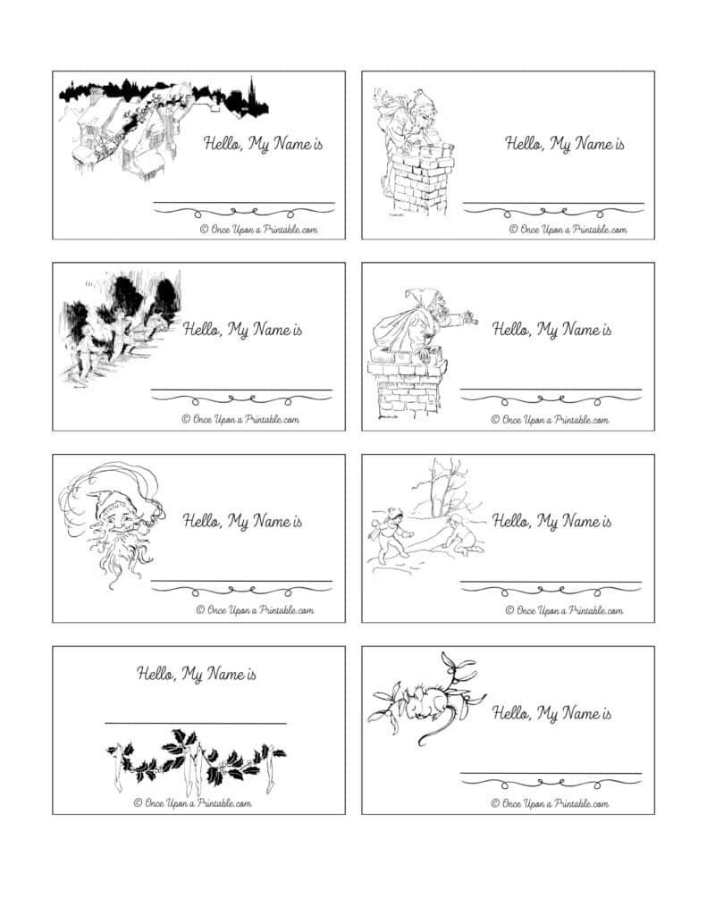 Vintage illustrated "Twas the Night Before Christmas" name tags by Arthur Rackham.