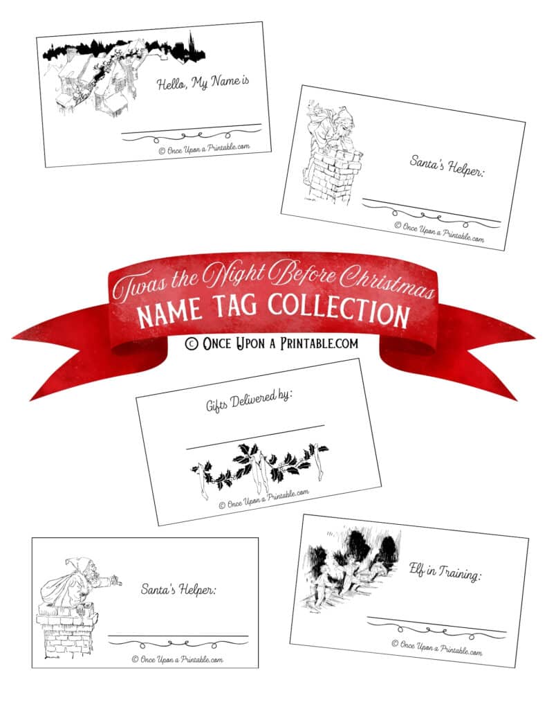 Vintage illustrated "Twas the Night Before Christmas" name tags by Arthur Rackham.