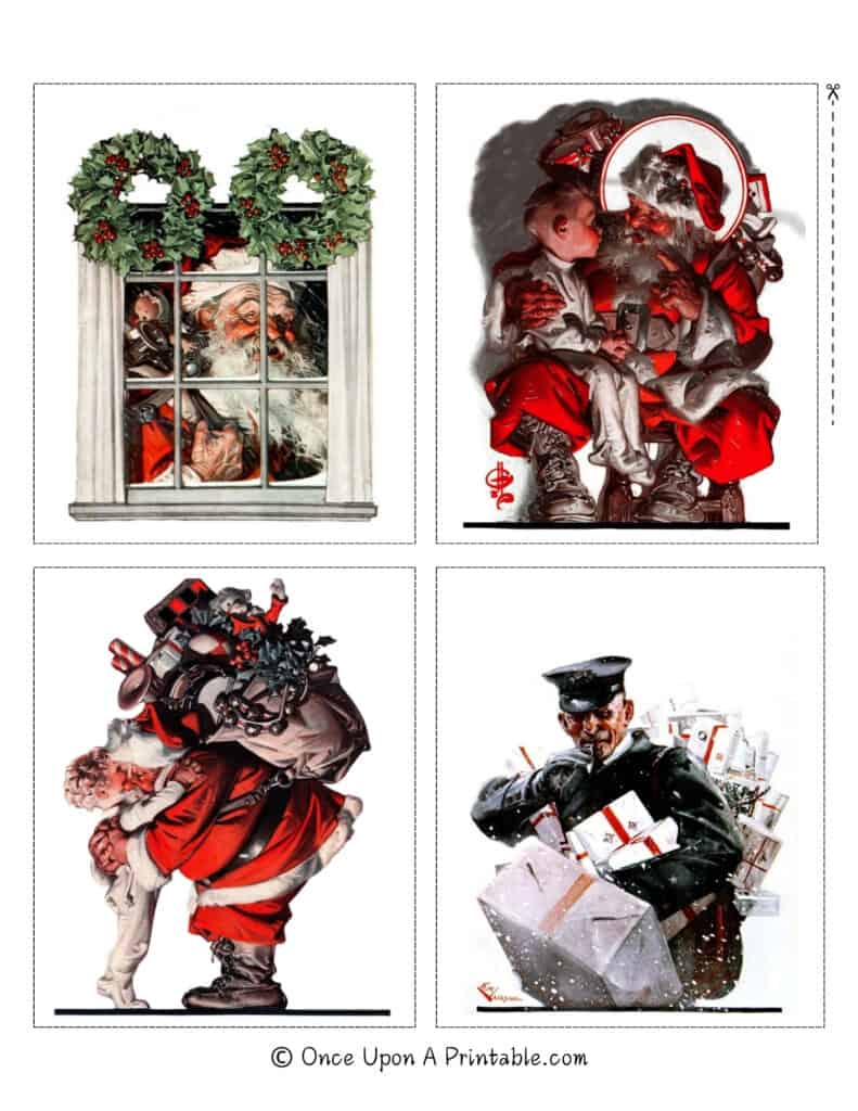 Vintage illustrations of Santa, children, postal worker, toy maker, mary and baby jesus, etc by J. C. leyendecker.