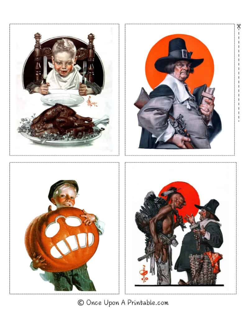 Original illustrations by artist J. C. Leyendecker, Halloween and Thanksgiving illustrations.